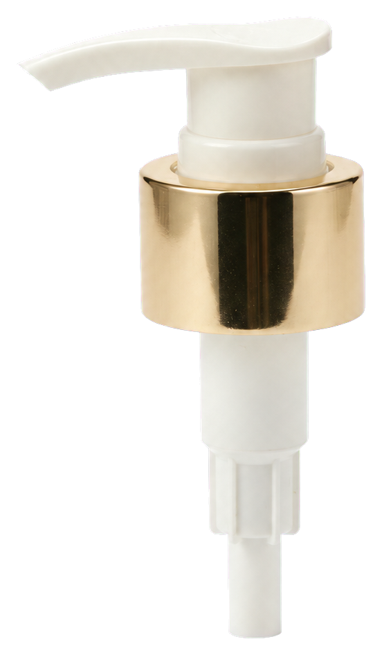 White and gold lotion dispensing pump